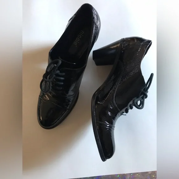 Nicole black shiny ankle boots shoes size 7 - Picture 1 of 9